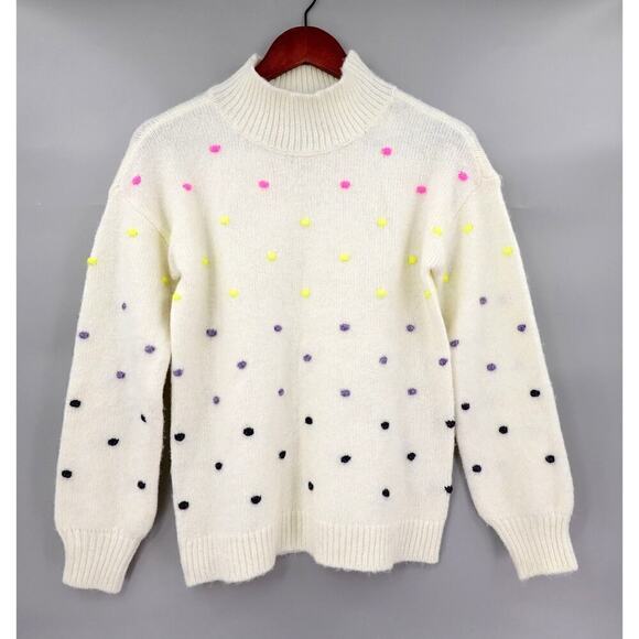Loft Bobble Sweater Womens XXS Cream Gradient Polka Dot Knit Mock Neck 80s Retro - Picture 1 of 16